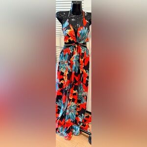 Floral Halter Maxi Dress - Red and Blue